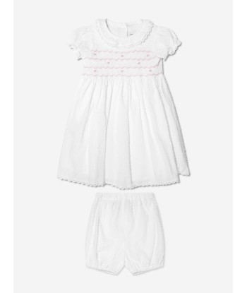 Rachel Riley Baby Girls Swiss Dot Smocked Dress And Bloomers in Ivory soldes