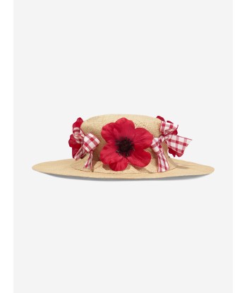 Selini Action Girls Poppy And Bows Straw Hat in Beige sur le site 