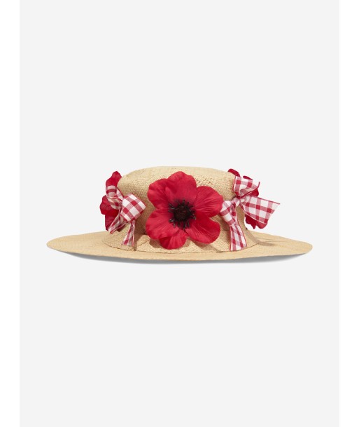 Selini Action Girls Poppy And Bows Straw Hat in Beige sur le site 