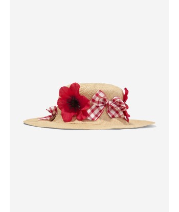 Selini Action Girls Poppy And Bows Straw Hat in Beige sur le site 