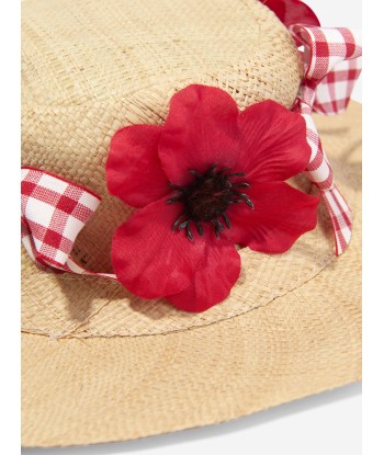 Selini Action Girls Poppy And Bows Straw Hat in Beige sur le site 