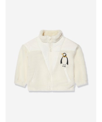 Mini Rodini Kids Penguin Pile Zip Sweatshirt in White d'Europe débarque