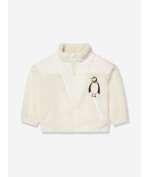 Mini Rodini Kids Penguin Pile Zip Sweatshirt in White d'Europe débarque