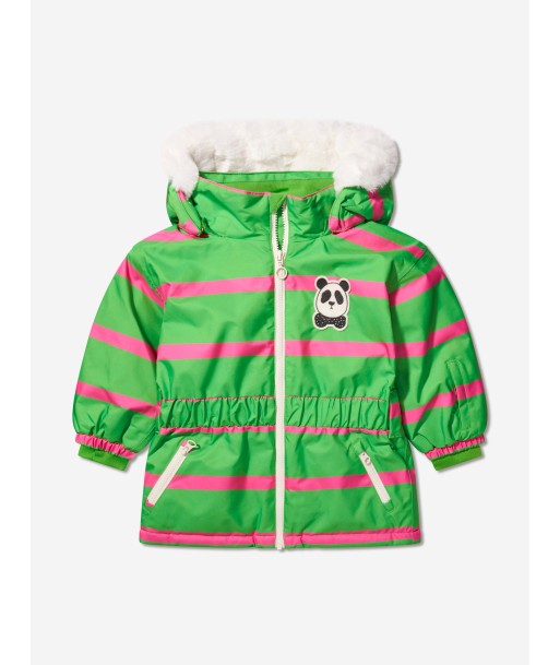 Mini Rodini Girls Panda Soft Ski Jacket in Green en stock