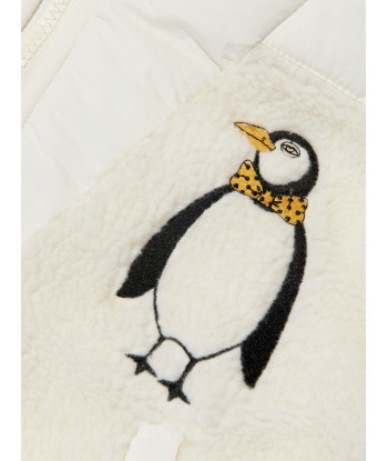 Mini Rodini Kids Penguin Pile Zip Sweatshirt in White d'Europe débarque