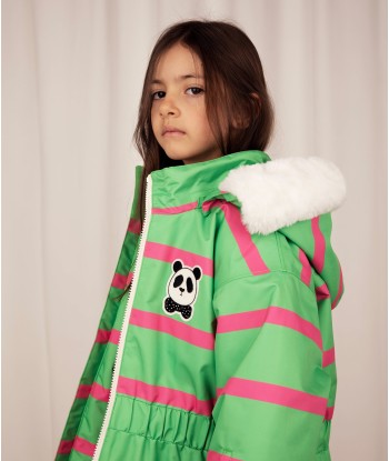 Mini Rodini Girls Panda Soft Ski Jacket in Green en stock