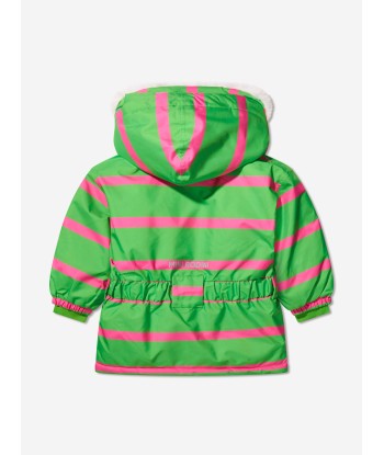 Mini Rodini Girls Panda Soft Ski Jacket in Green en stock