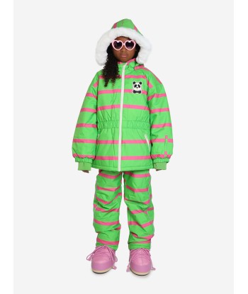 Mini Rodini Girls Panda Soft Ski Jacket in Green en stock