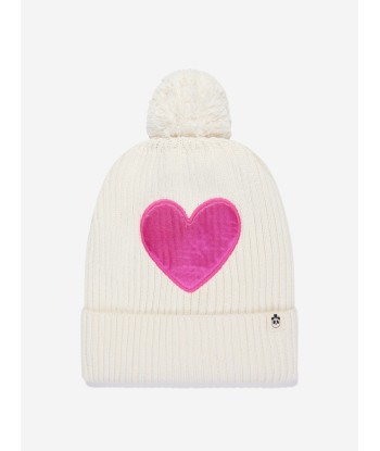 Mini Rodini Girls Hearts Knitted Pom Pom Hat in White l'achat 