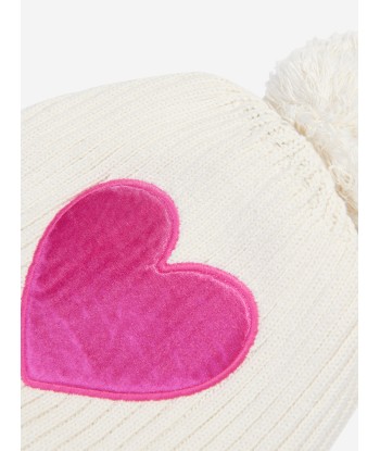 Mini Rodini Girls Hearts Knitted Pom Pom Hat in White l'achat 