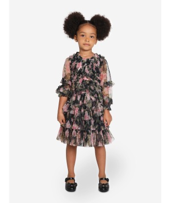 Needle & Thread Girls English Rose Ruffle Dress in Graphite de technologie