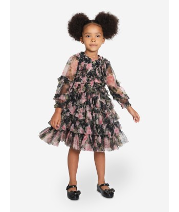 Needle & Thread Girls English Rose Ruffle Dress in Graphite de technologie