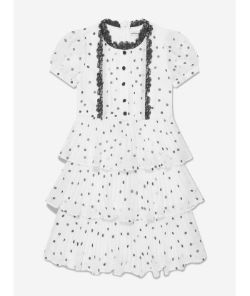 Self Portrait Girls Chiffon Polka Dot Tiered Dress in White Jusqu'à 80% De Réduction