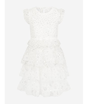 Self Portrait Girls Embellished Dress in White les ligaments