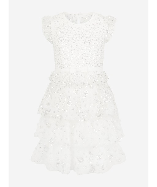 Self Portrait Girls Embellished Dress in White les ligaments