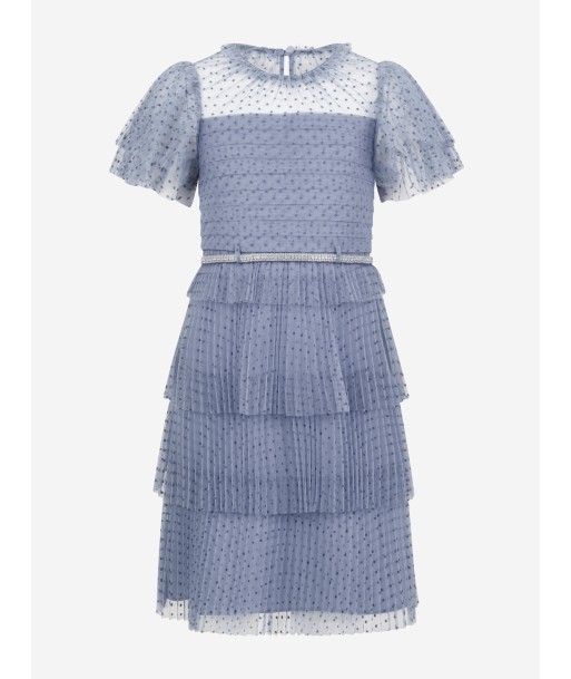 Self Portrait Girls Dot Mesh Tiered Dress in Blue de la marque