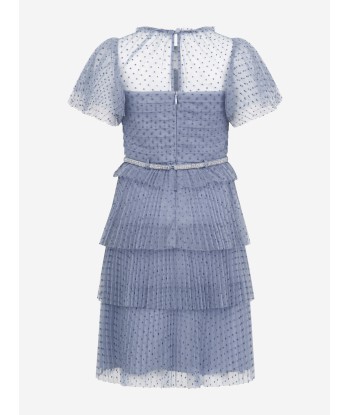 Self Portrait Girls Dot Mesh Tiered Dress in Blue de la marque