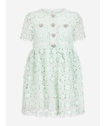 Self Portrait Girls Floral Lace Dress in Green les ligaments