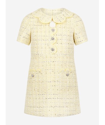 Self Portrait Girls Boucle Dress in Yellow commande en ligne