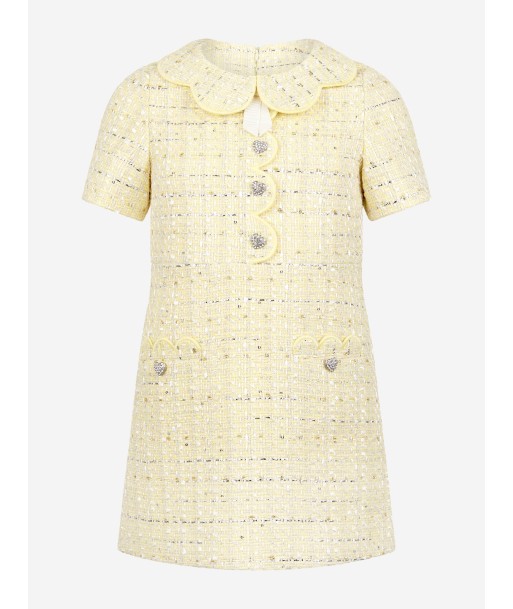 Self Portrait Girls Boucle Dress in Yellow commande en ligne