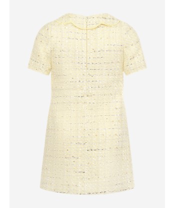 Self Portrait Girls Boucle Dress in Yellow commande en ligne