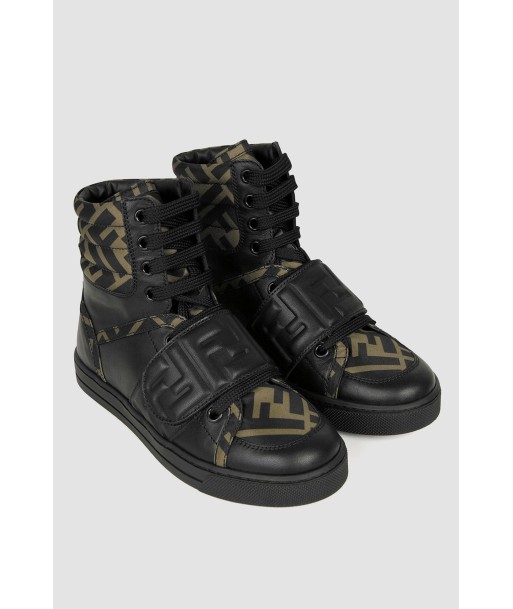 Fendi Kids Black & Brown Leather Logo Trainers Economisez 