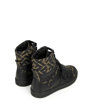 Fendi Kids Black & Brown Leather Logo Trainers Economisez 