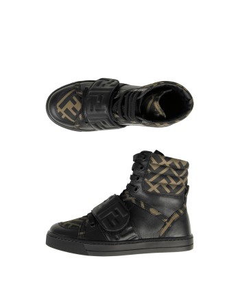 Fendi Kids Black & Brown Leather Logo Trainers Economisez 