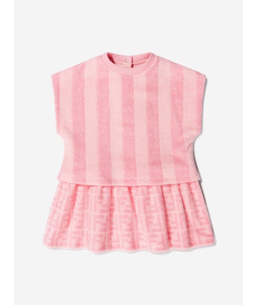 Fendi Baby Girls Terry Cotton Striped Logo Dress la livraison gratuite