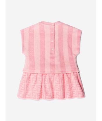 Fendi Baby Girls Terry Cotton Striped Logo Dress la livraison gratuite