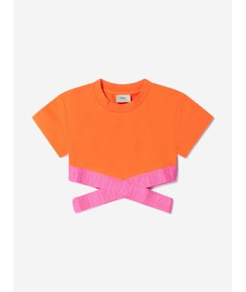 Fendi Girls Cotton Cropped Logo Tape T-Shirt Jusqu'à 80% De Réduction