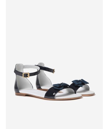 Emporio Armani Girls Blue Patent Sandals With Bow destockage