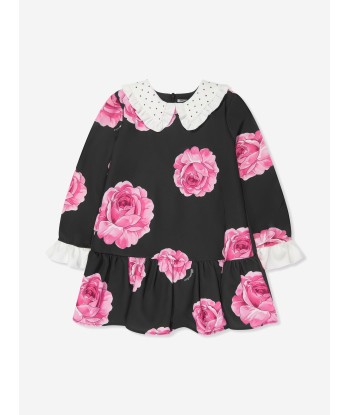 Monnalisa Girls Floral Dropped Hem Dress in Black vente chaude votre 