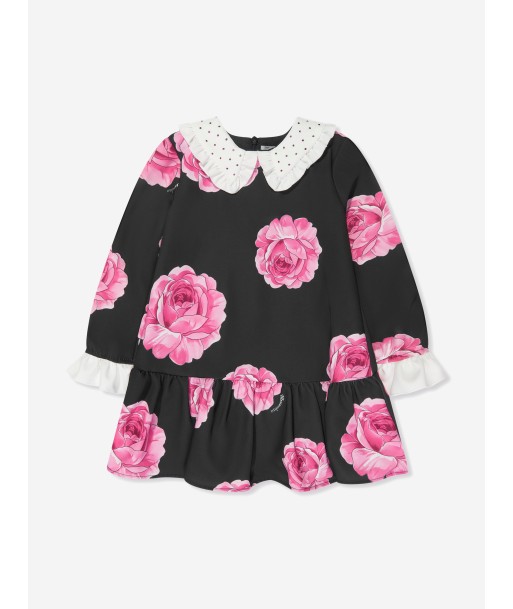 Monnalisa Girls Floral Dropped Hem Dress in Black vente chaude votre 