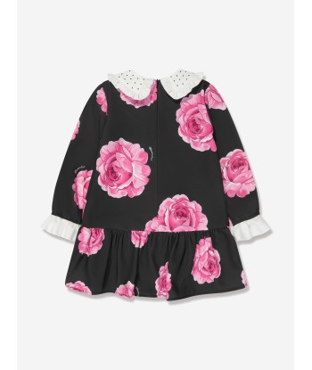 Monnalisa Girls Floral Dropped Hem Dress in Black vente chaude votre 