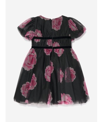 Monnalisa Girls Tulle Flower Print Dress in Black Comparez et commandez 