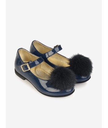 Monnalisa Patent Leather Shoes With Fur Pom Pom Voir les baskets