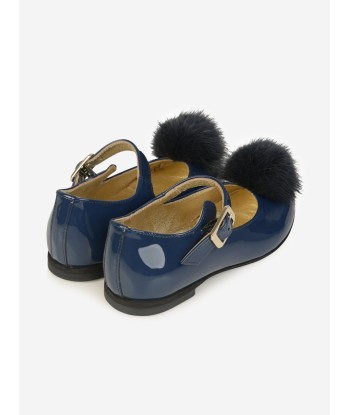 Monnalisa Patent Leather Shoes With Fur Pom Pom Voir les baskets