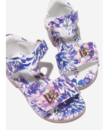 Dolce & Gabbana Girls Leather Wisteria Print Sandals Pour