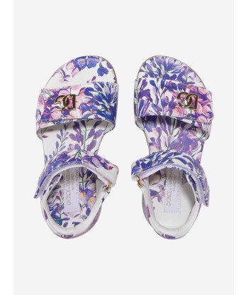 Dolce & Gabbana Girls Leather Wisteria Print Sandals Pour