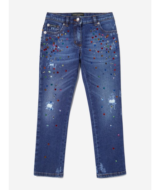 Dolce & Gabbana Girls Cotton Worn Look Embellished Jeans Comment ça marche