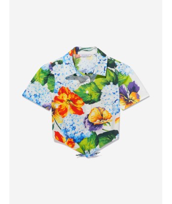 Dolce & Gabbana Girls Cotton Hydrangea Tie Front Shirt solde