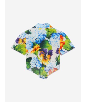 Dolce & Gabbana Girls Cotton Hydrangea Tie Front Shirt solde