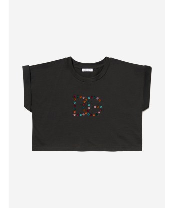 Dolce & Gabbana Girls Cotton Cropped Embellished Logo T-Shirt en stock