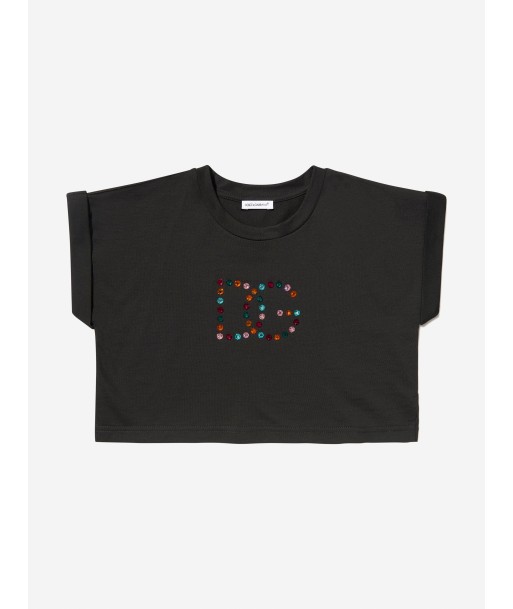 Dolce & Gabbana Girls Cotton Cropped Embellished Logo T-Shirt en stock