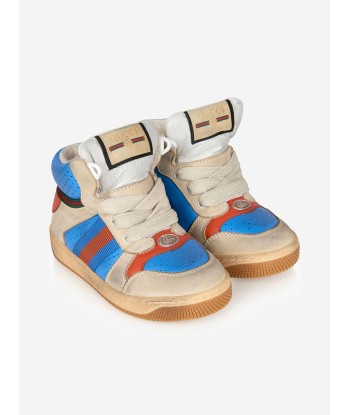 Gucci Kids Beige and Blue Screener High Trainers les muscles