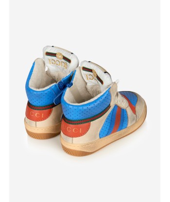 Gucci Kids Beige and Blue Screener High Trainers les muscles