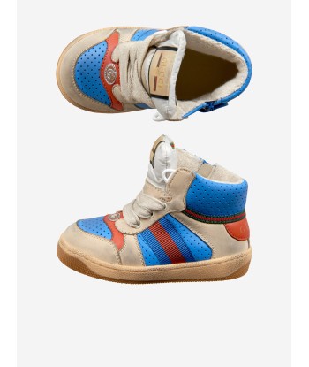 Gucci Kids Beige and Blue Screener High Trainers les muscles