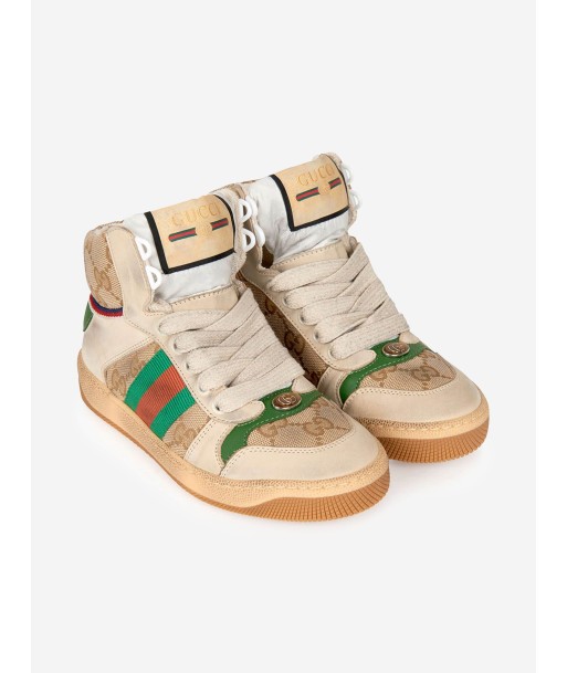 Gucci Kids Beige and Green Screener High Trainers Fin de série