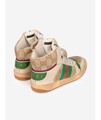 Gucci Kids Beige and Green Screener High Trainers Fin de série